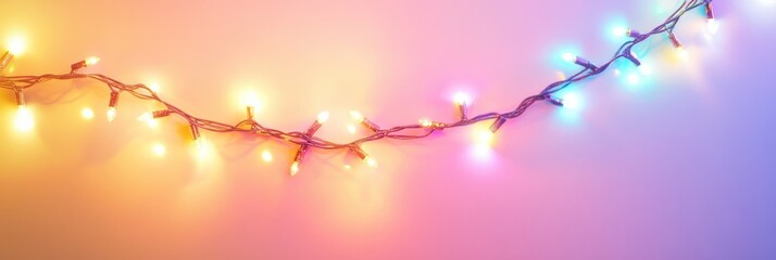 Aufkleber - Colorful glowing lights form a festive garland in a rainbow spectrum on a soft gradient background inviting celebration Generative AI