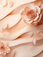 Aufkleber - Delicate pastel paper flower background with wavy layers in blush pink, peach, and beige for elegant design projects Generative AI