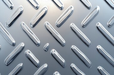 Poster - Shiny metallic surface with diamond pattern featuring embossed tread and smooth reflections illuminating the textured background in industrial design aesthetics