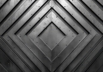 Poster - Textured black metal surface featuring geometric diamond patterns and rivets, perfect for industrial, modern, and artistic design backgrounds or wallpapers