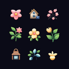 Poster - Cute flower icon set, spring home design elements, adorable vector art