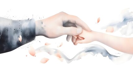 Aufkleber - Heartwarming Black and White Watercolor Depicting a Father Holding His Daughter s Hand Symbolizing the Deep Love Protection and Beauty of Their Unbreakable Bond