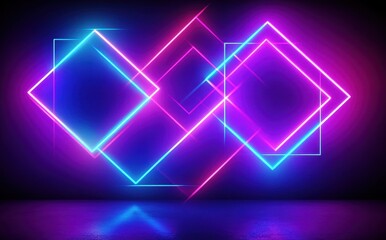 Aufkleber - Vibrant Neon Light Background with Geometric Shapes in Blue and Pink Colors for Creative and Modern Design Projects