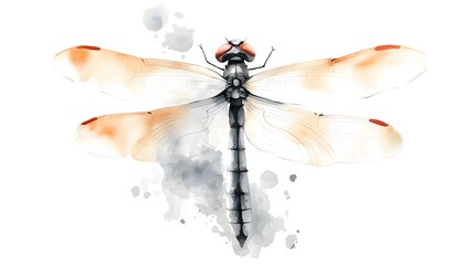 Aufkleber - Exquisite watercolor painting showcasing a dragonfly hovering in mid air its iridescent wings rendered in a captivating gradient of soft and bold hues creating a mesmerizing and ethereal composition