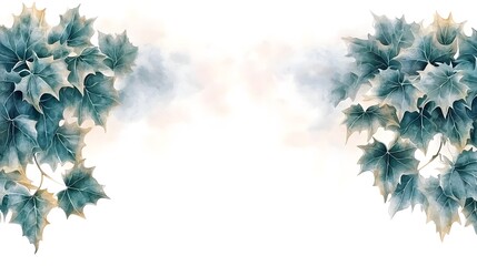 Poster - A serene and watercolor of vivid green leaves with soft organic textures elegantly placed on a crisp white canvas designed as a nature inspired banner with room for copy