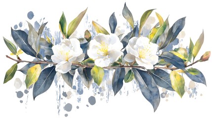Poster - Minimalist yet Vibrant Watercolor Artwork of Fresh Green Leaves Blending Seamlessly into a White Background