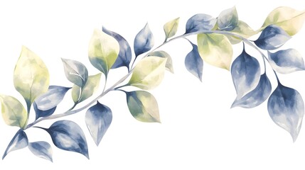 Aufkleber - Captivating watercolor composition of rich green leaves elegantly floating across a clean minimalist white backdrop creating a refreshing and nature inspired banner design