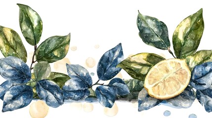 Poster - Whimsical and Delicate Botanical Watercolor Painting Showcasing Variety of Green Leaves with Subtle Shading Ideal for Creative Designs and Backgrounds