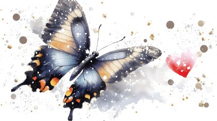 Aufkleber - Ethereal Watercolor Butterfly in Graceful Mid Flight with Vibrant Blue and Orange Wings   A delicate and expressive watercolor artwork showcasing a butterfly in dynamic motion
