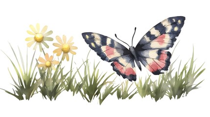 Aufkleber - Charming and Delicate Watercolor Painting of a Butterfly with Rich Blue and Warm Orange Tones Blending Harmoniously to Showcase the Elegance and Fragility of Nature s Wonders