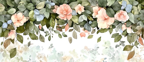 Aufkleber - Dreamy and Intricate Botanical Watercolor Artwork Featuring Lush Leaves and Blooming Flowers Painted with Rich Expressive Colors Designed to Bring a Calming Ambiance to Any Space
