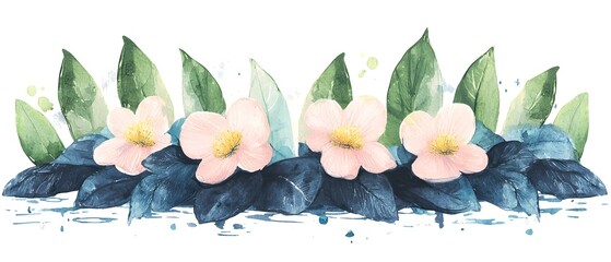 Poster - A captivating and expressive botanical watercolor masterpiece featuring an exquisite arrangement of flowers and leaves painted with smooth organic textures and vibrant yet soothing tones