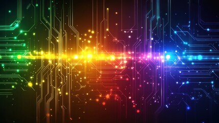 Poster - Vibrant abstract digital background with colorful circuitry and glowing lights creating a lively atmosphere