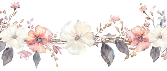 Poster - This dreamy and intricate botanical watercolor artwork features a stunning display of lush leaves and blooming flowers painted with rich  expressive colors