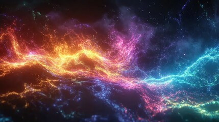 Poster - Vibrant abstract cosmic wave of colors flowing through a dark starry background