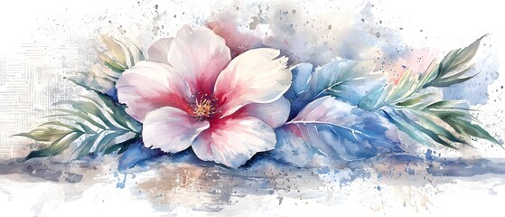 Poster - Romantic and Serene Watercolor Flower Painting Highlighting the Softness of Petals and the Depth of Lush Greenery with Beautifully Blended Hues Perfect for Wall Art and Interior