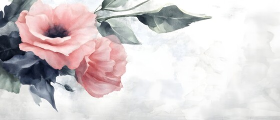 Poster - Whimsical and Elegant Floral Watercolor Composition with Vibrant Blossoms and Delicately Detailed Foliage Set Against a Soft Airy Background Creating a Timeless Piece