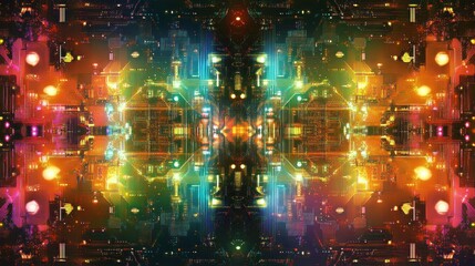 Poster - Vibrant abstract digital art featuring a symmetrical array of colorful lights and patterns