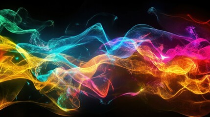 Poster - Vibrant abstract waves of color flowing seamlessly against a dark background, creating a dynamic visual