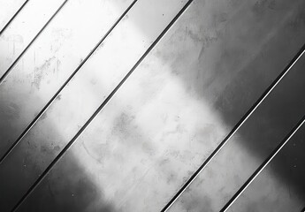 Poster - Abstract diagonal lines on a metallic surface, showcasing reflections, textures, and light variations in shades of gray and silver tones for artistic compositions