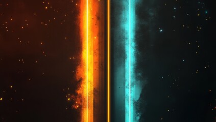 Fototapete - Abstract glowing lines in vibrant orange and blue hues surrounded by a starry background creating a dynamic and futuristic atmosphere