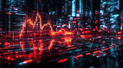 Poster - a digital representation of fluctuating data, featuring vibrant red and blue colors, showcasing a gr