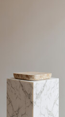 Poster - Elegant Marble Display Pedestal Against a Soft Textured Background