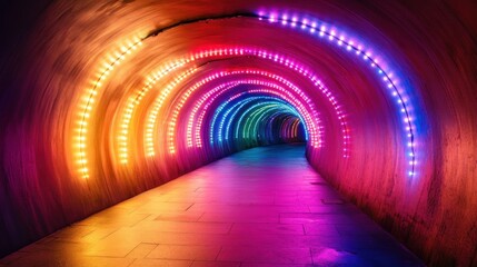 Poster - Vibrant illuminated tunnel with colorful LED lights creating a mesmerizing atmosphere