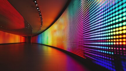 Poster - Vibrant LED Wall Display in Modern Interior Space with Colorful Light Patterns and Shadows
