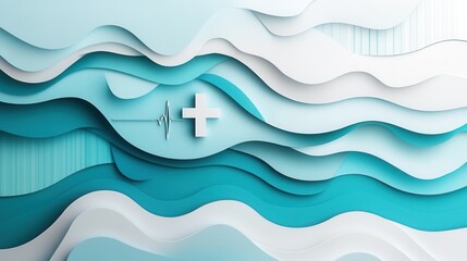 Aufkleber - Layered paper art design with calming blue tones featuring subtle medical symbols for health related projects Generative AI
