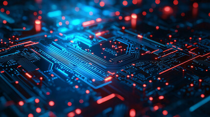 Poster - Abstract circuit board technology background red blue digital data lines cyber future design system
