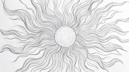  sun, line-art, macro, white background, detailed close-up of the sun's surface with swirling rays and intricate patterns.