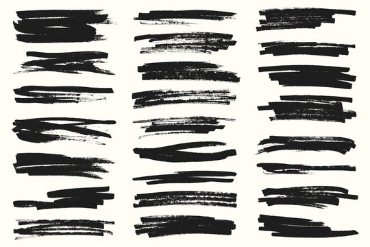 Permanent Marker Stroke Collection for Underlining and Highlighting. Bold black marker lines for text emphasis and design accents