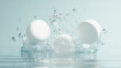 © JB - 3d illustration round white tablets dissolve with bubbles, on clear background.