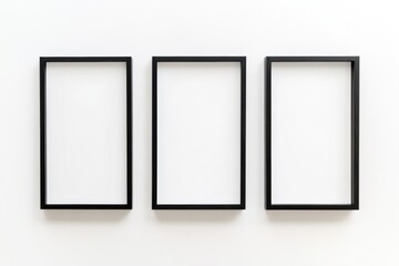 Poster - Blank rectangular frames positioned elegantly on a smooth white wall for display purposes