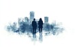 © sarinrat - Silhouettes of two people analyzing a futuristic city blueprint, architects and engineers exploring urban planning and innovative city development project, abstract urban design