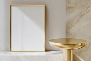 Poster - Elegant gold vertical picture frame with blank space for creative display in soft light setting