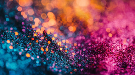 Poster - Abstract glittering texture with vivid pink and blue hues shiny light bokeh macro orange purple