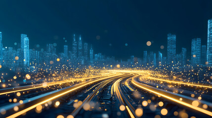 Aufkleber - A futuristic cityscape with glowing lights and winding roads, creating a vibrant and dynamic urban atmosphere
