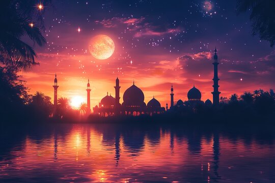 Vector Illustration of the Eid Al Adha Celebration Festival. Generative Ai