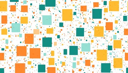 Poster - Abstract background pattern featuring a dynamic composition of colorful squares and speckled dots against a white backdrop