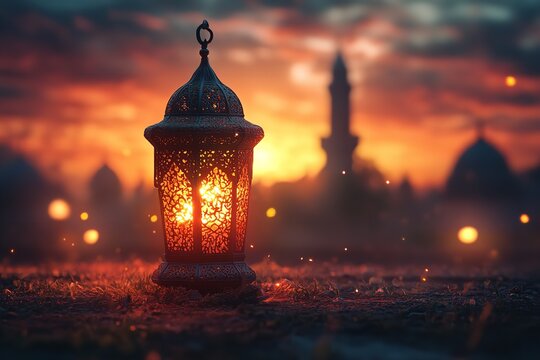 Bright greeting card for Eid al-Adha. Generative Ai
