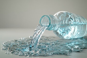 Poster - Water pours from a bottle creating splashes on a flat surface