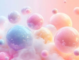 Poster - Simplicity in bubble texture wallpaper, soft gradients, pastel hues, smooth round bubbles, minimal design with calming aesthetic