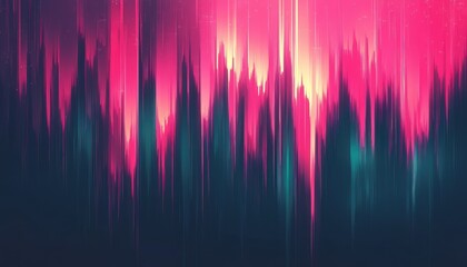 Poster - Abstract digital art with vertical lines in shades of pink magenta and teal against a dark blue background reminiscent of a neon forest at night