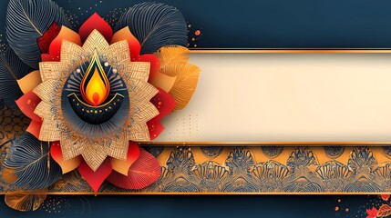 Poster - Stunning digital showcasing an exquisite 3D paper effect Rangoli design capturing the essence of the Diwali festival with its vibrant colors intricate patterns and cultural symbolism in a modern
