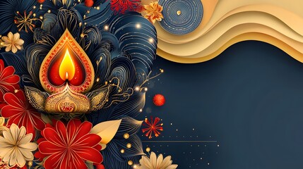 Aufkleber - Captivating digital showcasing the vibrant and culturally rich Diwali an exquisite 3D paper effect Rangoli design that symbolizes happiness light and the cherished heritage of the Indian festival
