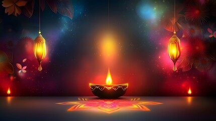 Poster - Stunning Paper Cut Style Diwali Digital Design with Radiant Indian Rangoli Blending Tradition and Contemporary Aesthetic  Ideal for Festive Greetings Invitations and