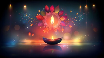 Poster - A beautifully crafted Diwali greeting a delicate paper graphic Rangoli pattern glowing in festive colors representing traditional Indian decorative art for