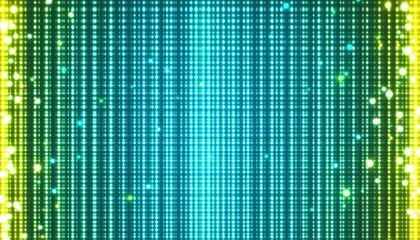 Poster - Abstract digital glowing grid pattern in vibrant blue and yellow with vertical lines and dotted accents